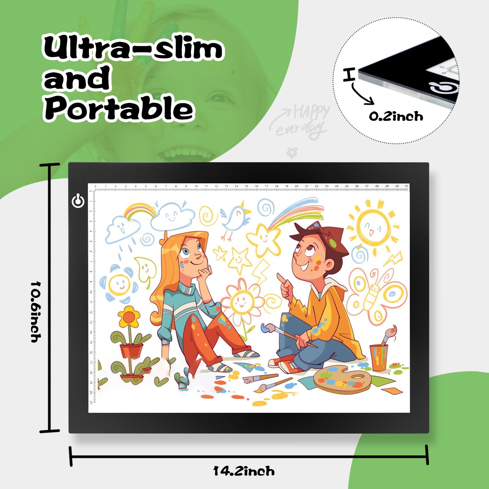 KIVOTAC 9x12 Inch LED Light Pad, Ultra-Thin USB Powered Bright Light up Box Adjustable Light Table for Drawing, Weeding Vinyl, Diamond Art, Sketching, Tracing and Animation