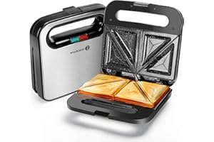 Aigostar Sandwich Maker with Super Nonstick Ceramic Plates, Panini Press Sandwich Toaster Breakfast Electric Grilled Cheese Maker Machine Tuna Melt Omelets Snacks, Tostadora de Pan Stainless Steel