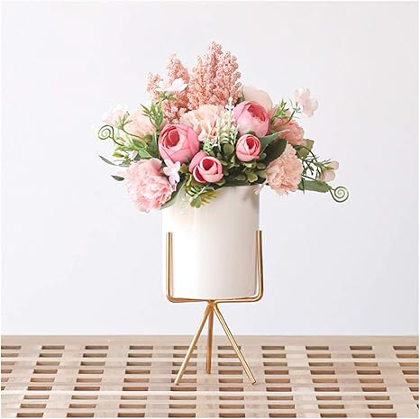 Amazon Wenxiu 花瓶のクリスマスの花 人工ブーケ セラミックス花瓶を持つ絹の花人工植物 リビングルーム オフィス 結婚式のような家の装飾に適しています 造花 オンライン通販