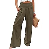 Bbkkuck Womens Casual Loose Fit Palazzo Pants Elastic High Waist Lounge Long Pajama Wide Leg Trousers with Pocket