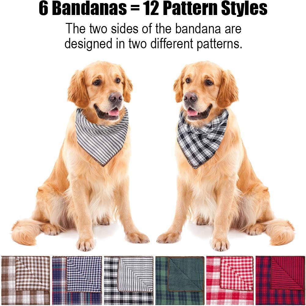 Dog Bandanas - 6PCS Birthday Christmas Gift Washable Black Blue Red Dog Bandana Square Plaid Printing Dog Bib Double Reversible Kerchief Scarf Adjustable Accessories for Small to Large Dog Puppy Cat : Kitchen & Dining