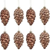 Totority Christmas Pine Cone Ornaments, 8pcs Coffee Brown Hanging Decorations for Tree, Home, and Party, Festive Holiday Decor with Realistic Detailing, Plastic Pinecones