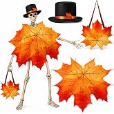 Fall 12 Ft Skeleton Outfit Maple Leaf Costume Accessories for Outdoor Decor | Thanksgiving Maple Leaf Skeleton Clothes Hat Basket for Giant Skeleton Autumn Outdoor Garden Yard Decor