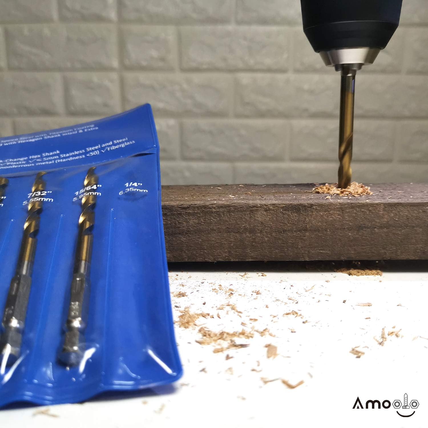 amoolo Hex Shank Drill Bit Set (13Pcs Set+3 Pcs Free), Premium 4341 HSS Titanium Impact Hex Drill Bits for Wood, Steel, Metal, Plastic, Quick Change Design (1/16”-1/4”): Industrial & Scientific