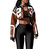 VOIKERDR Leather Jacket Cropped Jacket Motorcycle Jacket Y2K Letter Bomber Jacket Women Faux Leather Jacket Streetwear