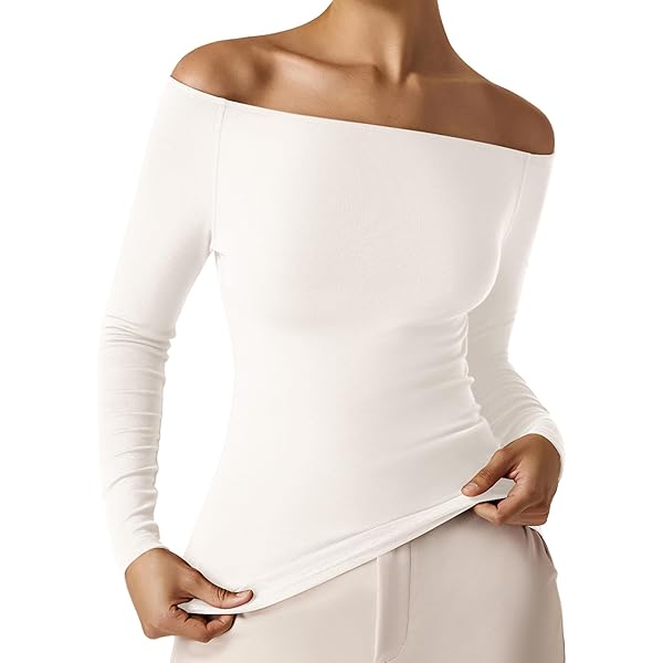 Amoretu Womens Ribbed Knit Fitted Slim Basic Shirts Long