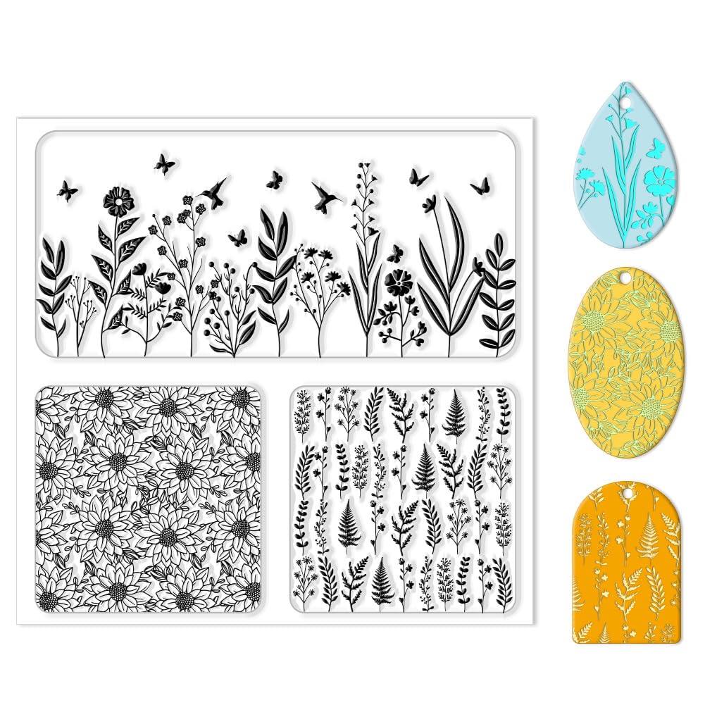 CHGCRAFT Polymer Clay Texture Sheet Leaves and Flowers Clay Texture Mat Floral Clays Textures Stamp Polymer Clays Earrings Tools for Jewelry Making DIY Crafts, 5.5x5.5inch