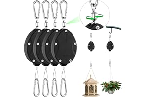 4 Pack Heavy Duty Retractable Plant Hangers, Adjustable Pull-Down Pulleys with 63" Stainless Steel Rope, Double Hooks for Han