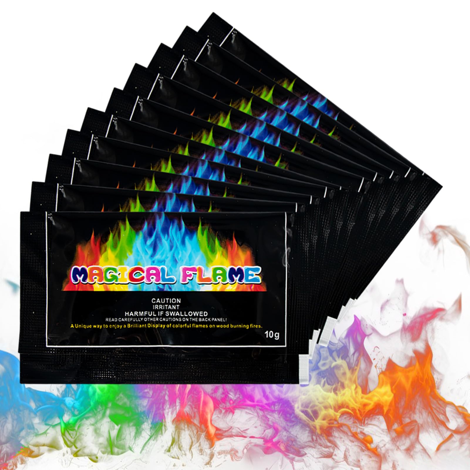 ALLONY Fire Colour Changing Powder, Magical Flames, Mystical Fire Sachets, Colour Changing Fire Powder, 10g,10 Pieces, Fire Colour Changer, Suitable for Bonfires, Parties, Fireplaces, etc