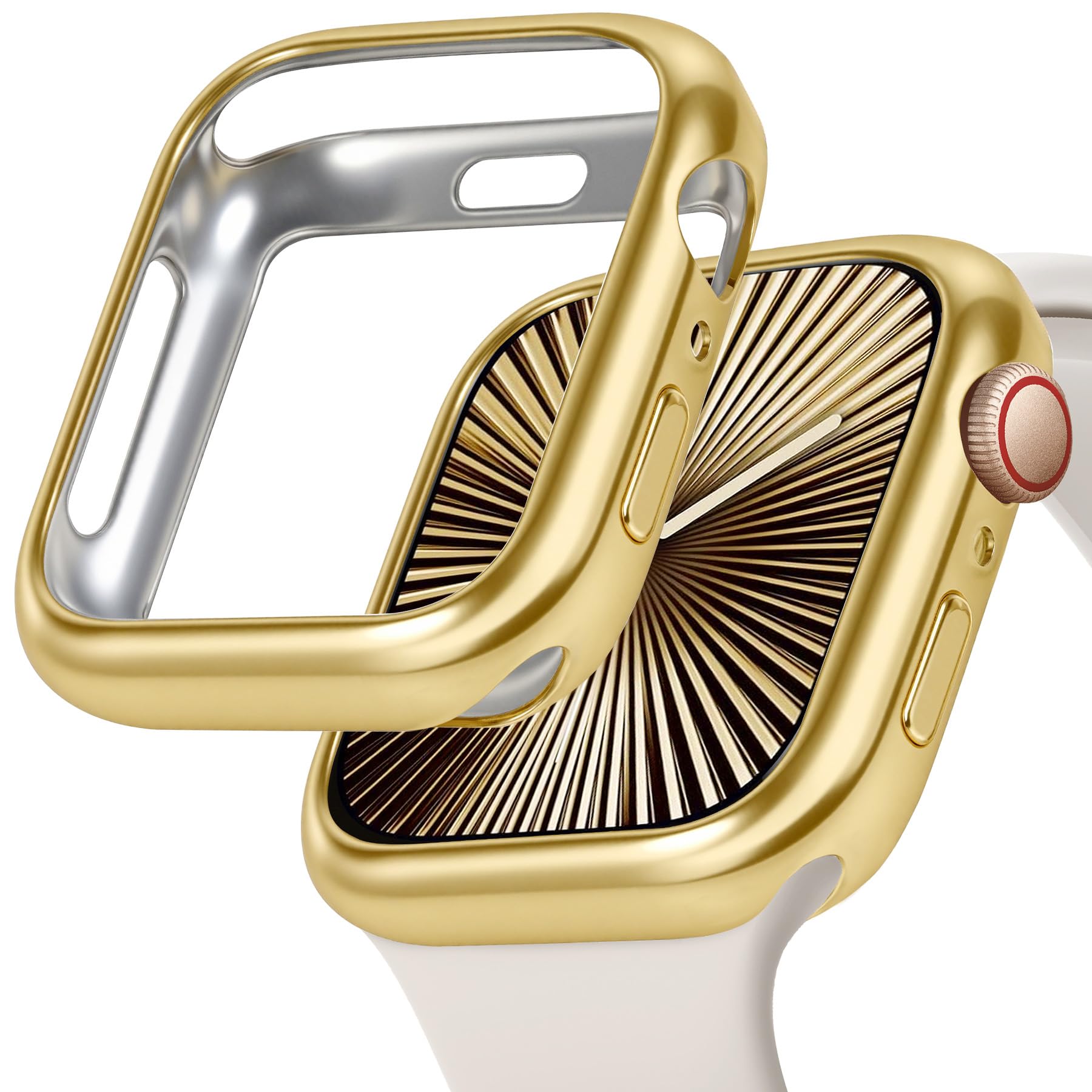 Photo 1 of JR.DM 40mm Soft Flexible TPU Case Compatible for Apple Watch Series 6/5/4/SE Touchable Screen Lightweight Anti-Scratch All-Around Protector Thin Guard Shockproof Cover Shiny Bumper for iWatch, Gold