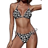 Zojuyozio Women Two Piece Swimsuit Halter Triangle Hollow Out Bathing Suits Cheeky String Bikini Sets
