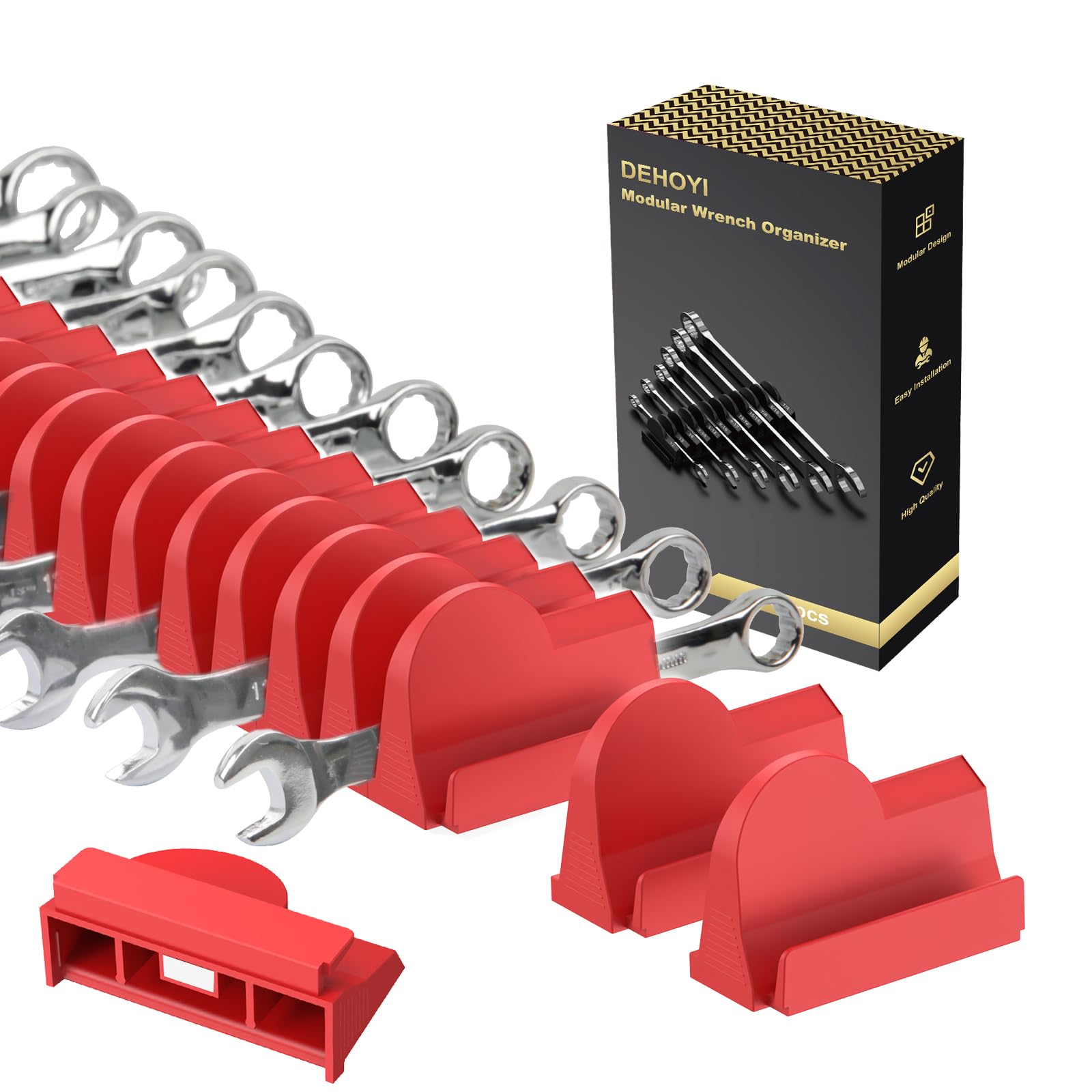 Photo 1 of 48 pcs Magnetic Modular Wrench Organizers for Tool Drawers - Wrench Rack with Metric&SAE Labels, Perfect Tool Storage Holder with Magnet. Gift for father, brother and boyfriend (Red with magnets)