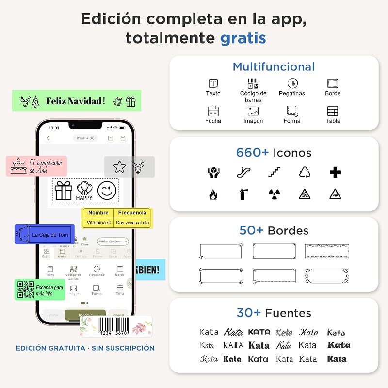 E10 Etiquetadora Bluetooth con con 3 Rollos 6m Impermeable Etiquetas