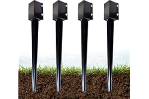ARIFARO Fence Post Anchor 32 inch Ground Spike Heavy Duty Metal Black Powder Coated Fence Stakes Post,4x4 inch(3.5 x3.5 inch Inner) Pack of 4