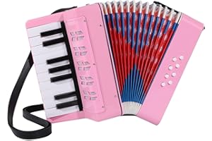 BGMUSER Kids Accordion 17 Keys 8 Bass Buttons Accordian Musical Instrument Mini Toy Accordion Gift for Cihldren Girls (Pink)
