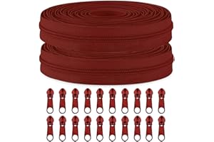Sawoake 10 Yards Bulk Zipper, (#5) Zippers for Sewing, Buragundy Nylon Coil Zipper by The Yards, Replacement Sewing Zipper with 20PCS Zipper Sliders for DIY Sewing Craft Bags(#5 Buragundy)