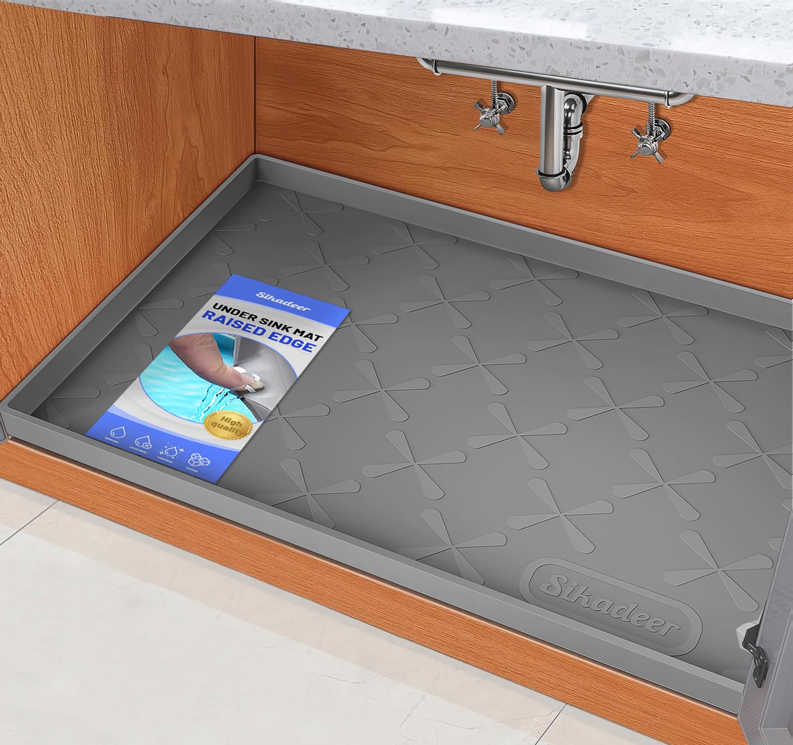 Photo 1 of **MINOR DAMAGE**
SIKADEER 34" x 19" Under Sink Mat Waterproof , Silicone Mat Kitchen Drawer Shelf and Cabinet Liner, Sink Protector for Bathroom Organizers and Storage, Boot Tray Pet Food Mats