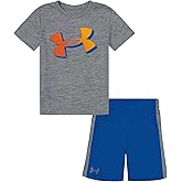 Under Armour Boys' 2-piece Short Sleeve Graphic T-Shirt and Shorts Set, Lightweight & Breathable, Steel Panel, 2T