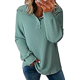 Dokotoo Women's Casual Sweatshirt Long Sleeve Button V Neck Loose Knitted Pullover Sweatshirt Tops