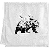 Dallonan Soft Cotton Face Wash Towels Black Bear Forest Animal Mountain Gym Hand Towels for Working Out Bathroom Decorative Set of 2 for Guest Bathroom 16x30 Inches