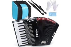 HORSE Accordion, 22 Keys 8 Bass Piano Accordion Acordeones Para Adultos, Acordeón De Adulto Azul for Beginners Adults, Educational Musical Instrument Sweet Sound with Straps and Padded Bag Black