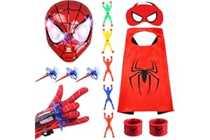Licputalch Superhero Toys for boys 4-6 with Superhero Man Capes and LED Mask, Superhero Toys and Costume Gloves, Slap Bracelets and Climbing Man, Halloween Christmas Gifts for Kids