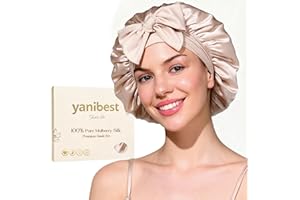 YANIBEST 22 Momme 100% Mulberry Silk Bonnet for Sleeping Women Double Layer Sleep Bonnet with Tie Band, Sleep Cap