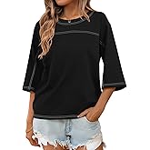 MAOECO Womens Oversized T Shirts Loose Fit Crewneck 3/4 Length Sleeve Tunic Tops Summer Casual Blouse Trendy 2026 Basic Tee