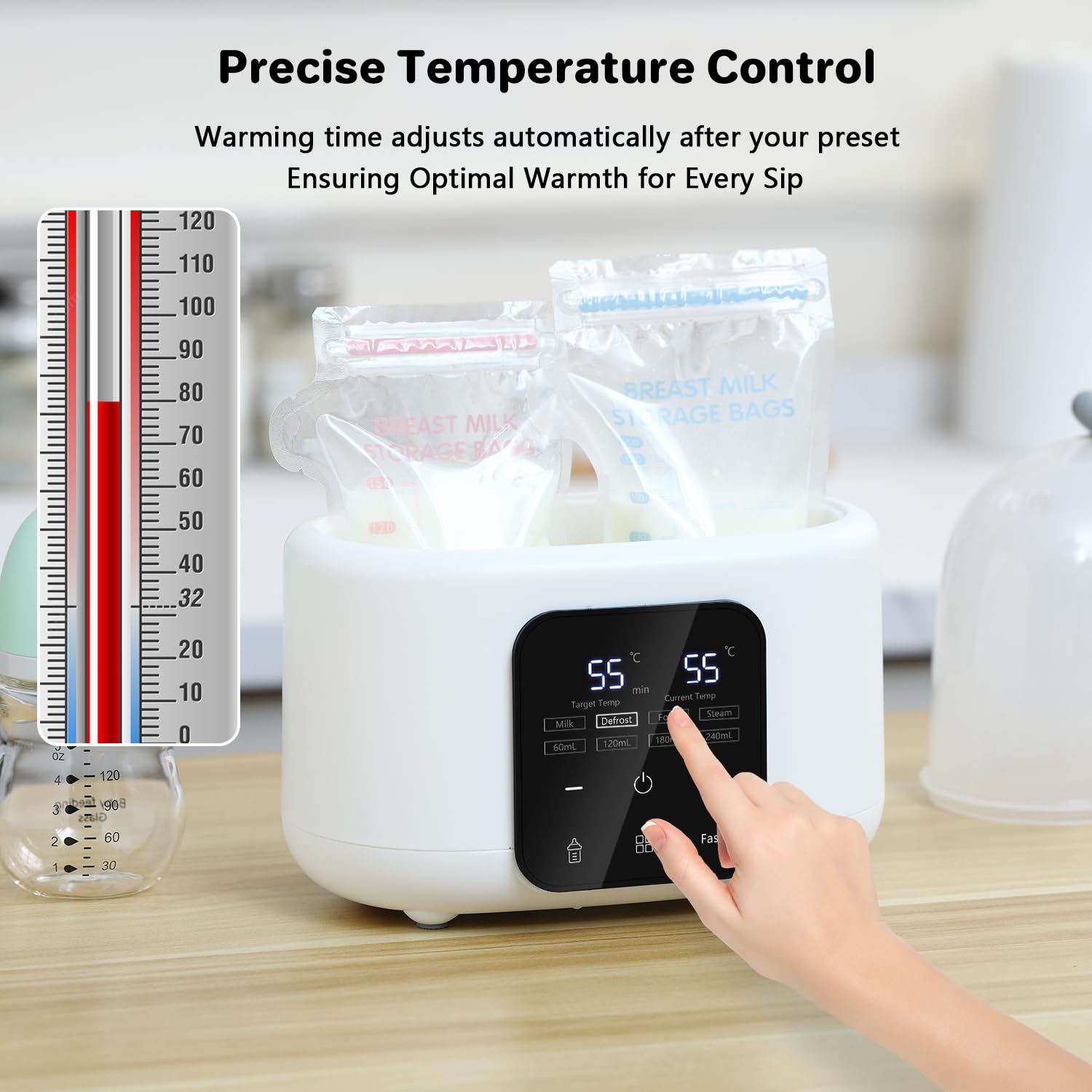 Double Bottle Warmer, 10-in-1 Fast Baby Bottle Warmer for Breastmilk and Formula, Fits 2 Bottles, Accurate Temp Control, Defrost, Sterili-zing, Heat Food, Milk Volume Choice, 48H Thermostat (White)