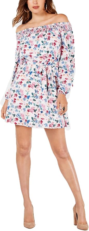 guess printed off the shoulder dress