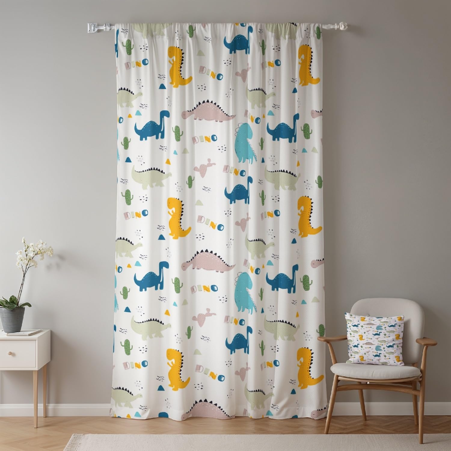 ggaimwf Dinosaur Curtains for Kids Bedroom Green Dino Eggs Cartoon Cute Wildlife Jurassic Light Filtering Window Drapes Curtains Back Tab Nursery Hanging Interior Curtain 135x175cm 1 Single Panel