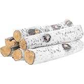 Skyflame 6 Piece Ceramic White Birch Wood Logs for Fire Pit Fireplace | Gas Fireplace Logs Set, Indoor/Outdoor Gas Inserts, Ventless, Fire Table