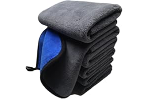 SOFTBATFY Ultrasoft, Large, Thick and Quick Drying Car Microfiber Cleaning Towel 800GSM Polishing Waxing Auto Detailing Towel Cloth (6pack,16 x 16inches) (Grey-Blue)