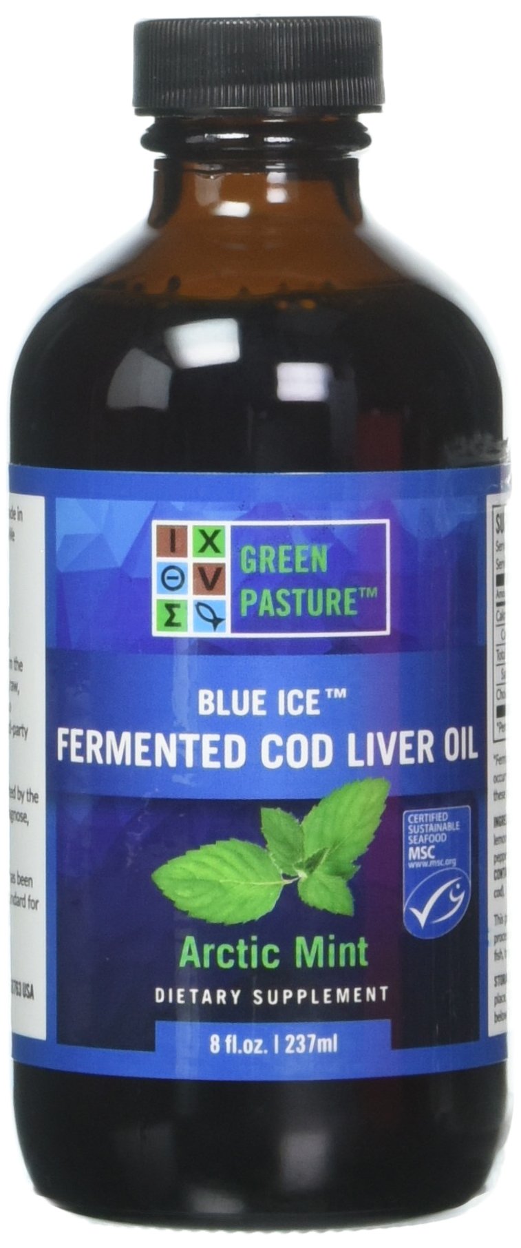 Green Pasture Blue Ice Fermented Cod Liver Oil Liquid, Arctic Mint, 8