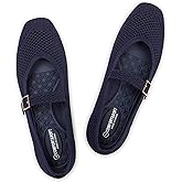 Frank Mully Womens Casual Flat Shoes Square Toe Shoes Knitted Mesh Flat Comfort Work Flat Shoes for Daily Washable