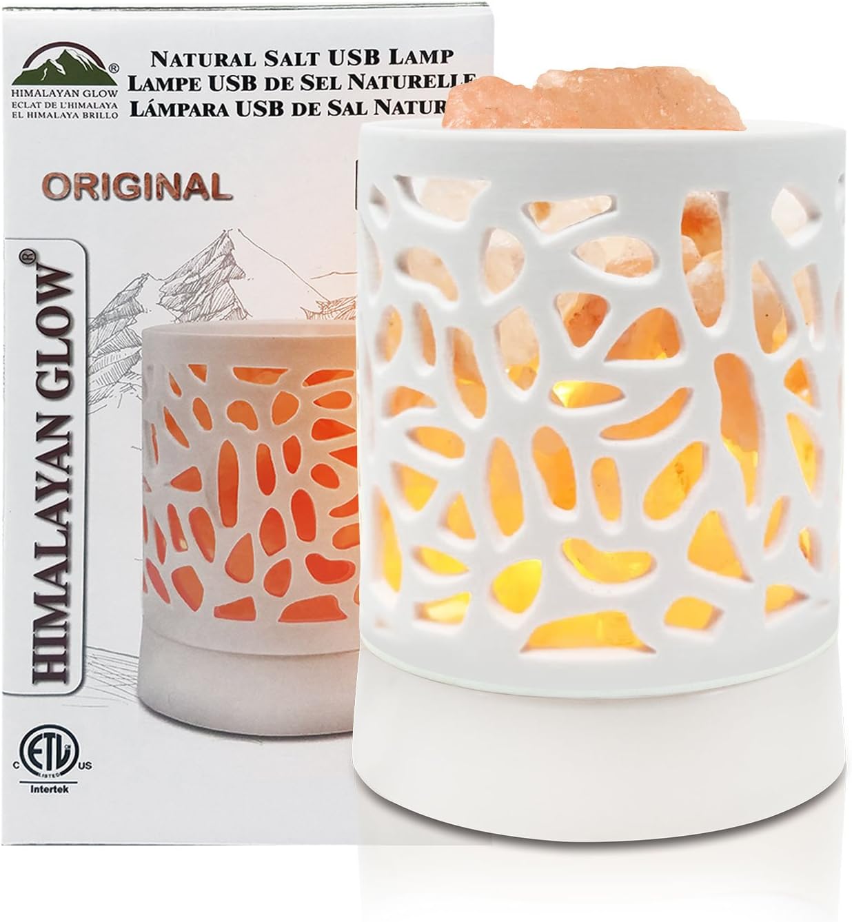 Himalayan Glow 906BA Ceramic Style Metal Basket USB Chunks,Pink Nightlight, Halogen Bulb,(ETL Certified) Dimmer Switch,Calming & Relaxing Salt Lamp