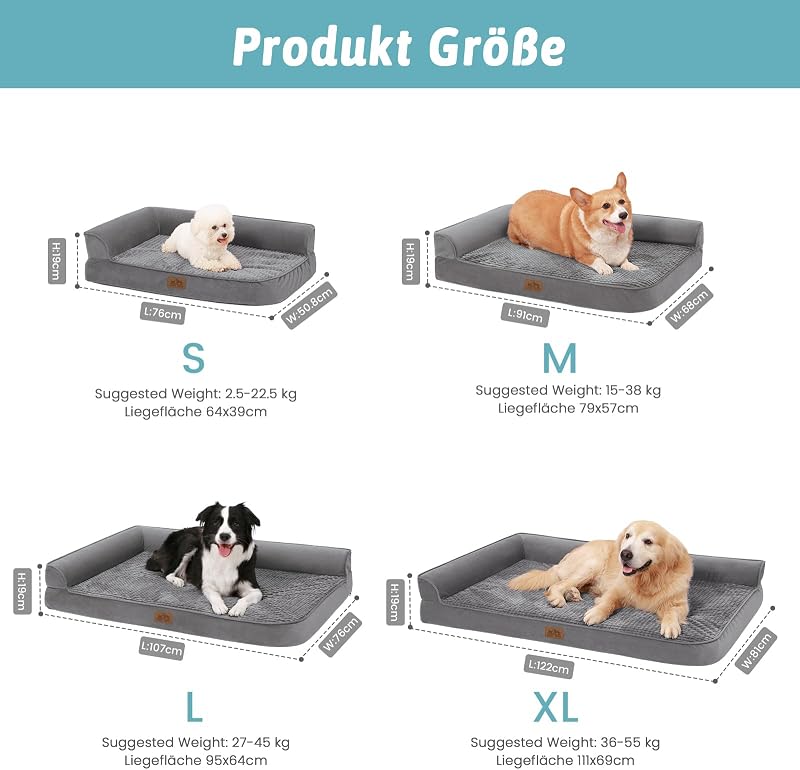 Orthopädisches Hundebett Waschbar für Sehr Große Hunde, XL Grau