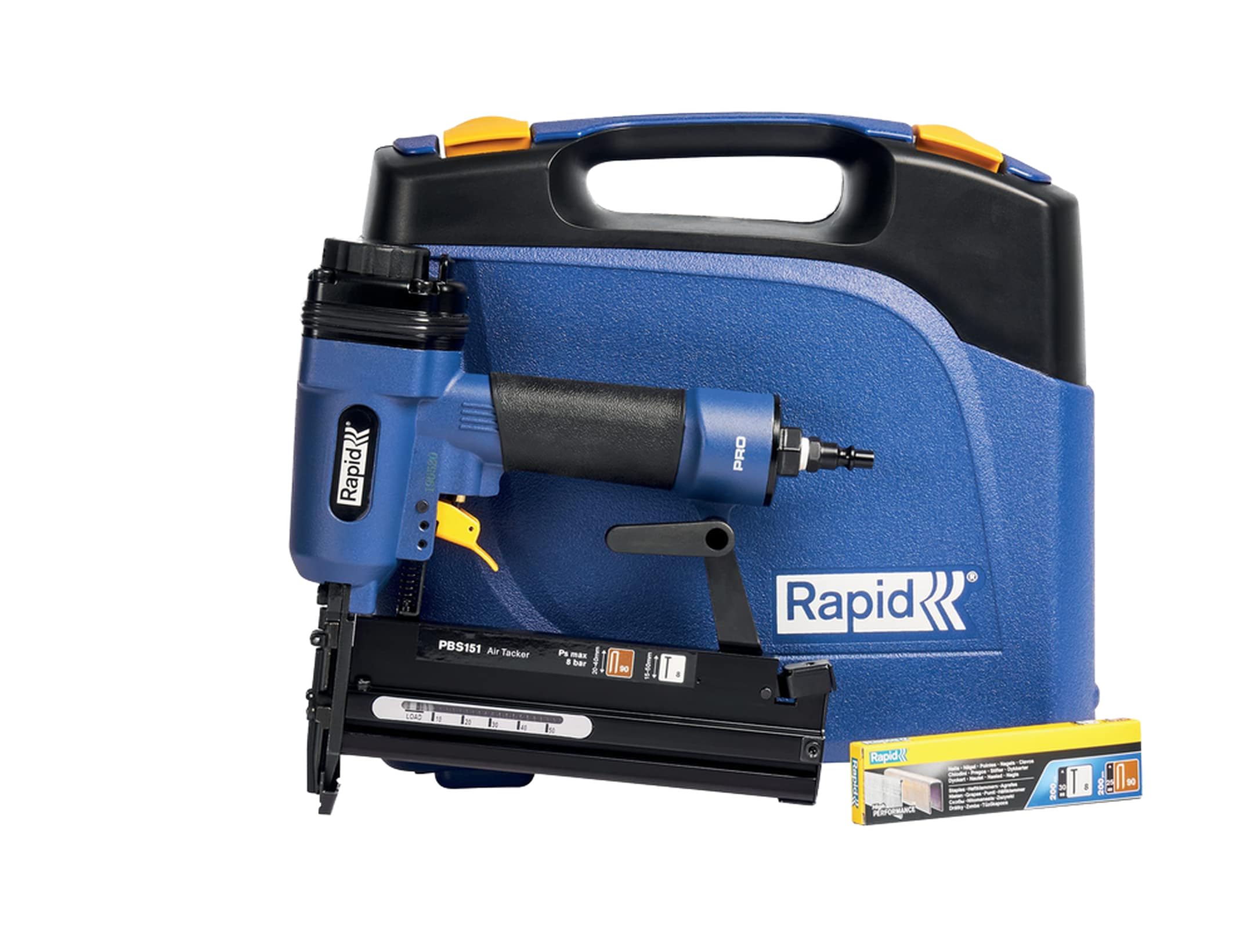 Rapid PRO PBS151 Pneumatic Nailer/Stapler for No. 90 Staples & No. 8 Brads, With Comfort Grip, Quick Reload, Includes Carry Case, 200 Staples, and 200 Brads (5000103)