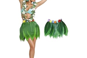AUOCATTAIL Green Leaf Hula Skirt Hawaiian Simulated Leaf Grass Skirt for Summer Luau Beach Holiday Party Decoration Dress Show（15 Leaves）