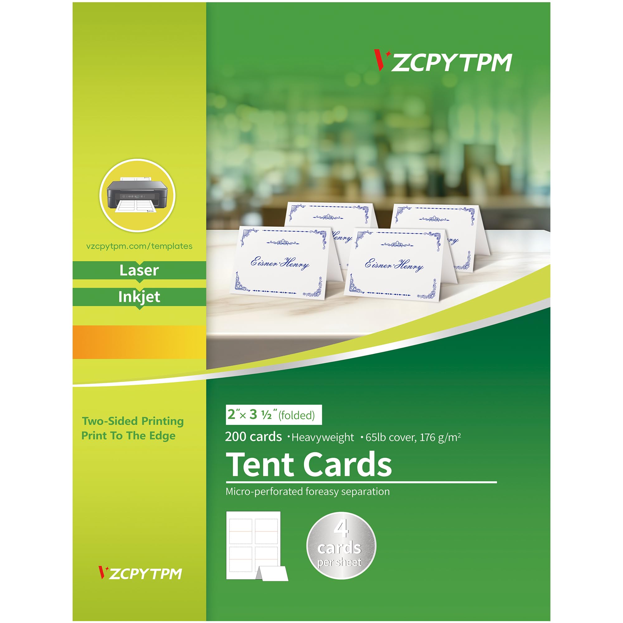 Photo 1 of 200 Tent Card,Printable Place Cards for Table Setting,2x3.5 Inches,Name Cards for Laser or Inkjet Printers,Wedding,Dinner Party,Buffet,50 Sheets