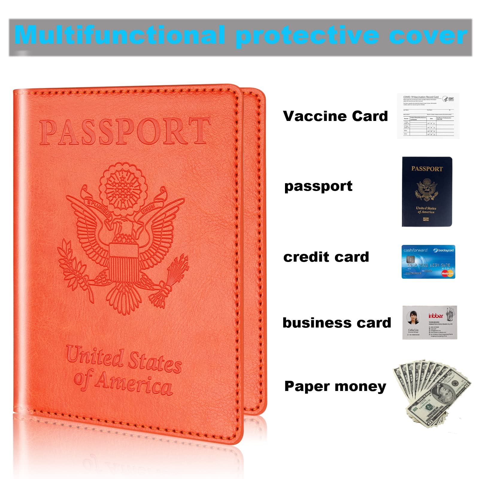 Herain Green & Orange Passport Holder, Cruise Essentials Passport Wallet Cover Case for Family Women Men, Travel Must Haves Passport Book Protector