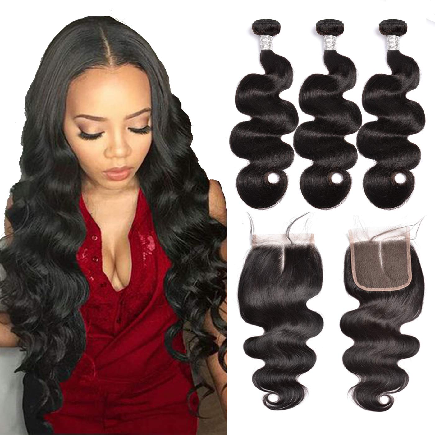 Iwish Brazilian Hair 3 Bundles Body Wave With Middle Part Closure