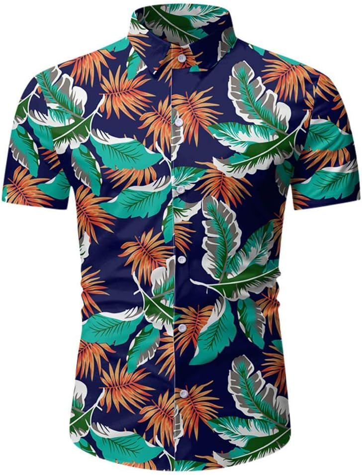 Men Casual Summer Printed Button Short Sleeve Hawaiian T-Shirt Top Blouse