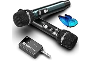 ECHOMUSSY Wireless Microphones, Professional Dual Wireless Microphone with 240 ft Effective Range, 3ms Transmission Rate, Studio Grade Sound Pick Up Mic Head, Metal Body, Microphone for Singing, Speech
