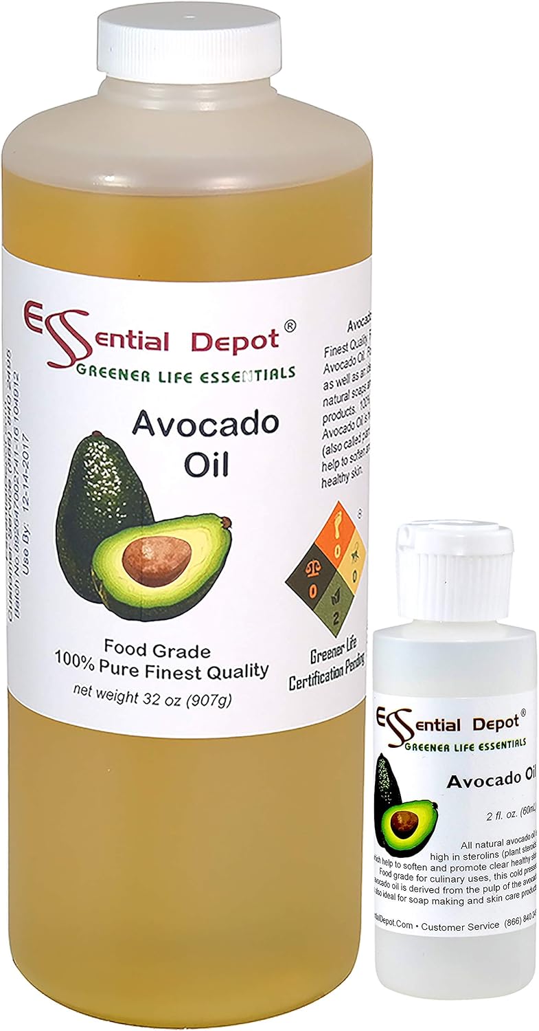Avocado Oil Plus Free 2 oz Empty Container - 1 Quart - 32 oz - Safety Sealed HDPE Container with resealable Cap - 100% Pure and Natural for Hair, Skin, Massage and Cooking