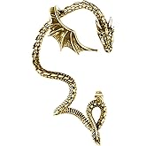 AccGin Gothic Dragon Ear Cuff - 1pcs Retro Silver Punk Hip Hop Stainless Steel Snake Dragon Cuff Earring Cartilage Climber Ear Wrap Ear Earrings Stud Wrap Snake Earrings for Women or Men