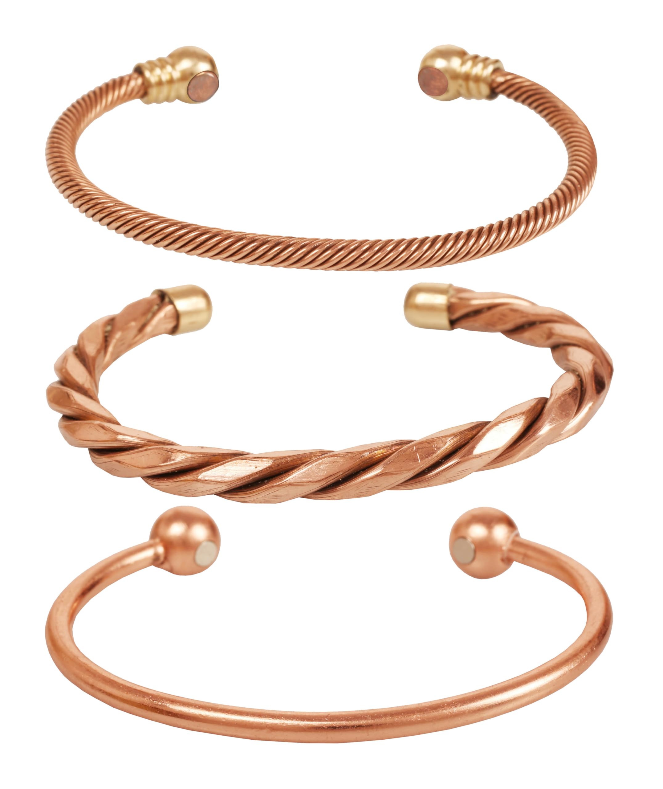 Touchstone copper magnetic bracelet tibetan style. hand forged with solid and high gauge pure copper. set of 3 different designs in twisted pipe braided wires style.