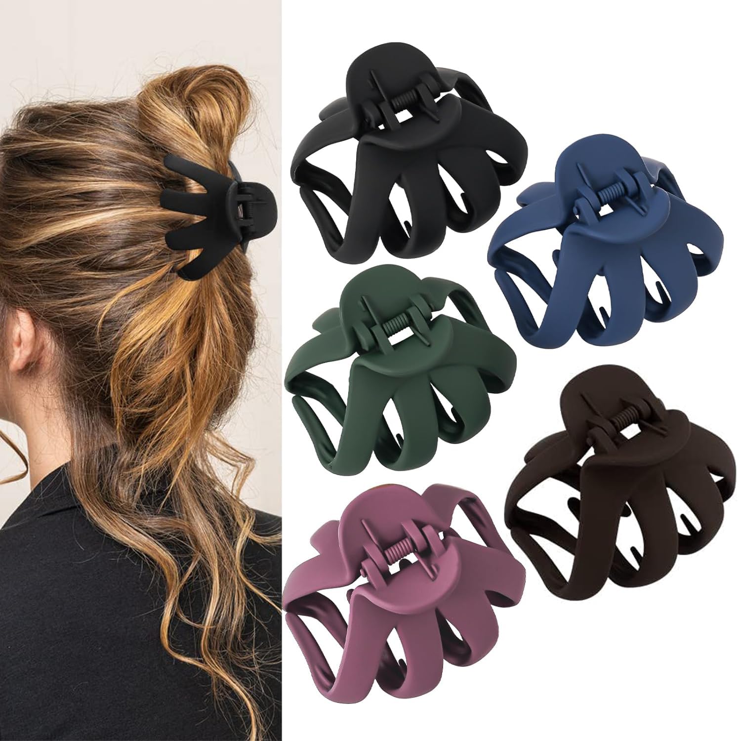 5 Pcs Matte Octopus Hair Claw 2.8" Medium for Women Strong Grip Non-slip Jaw Clips for Hair, 90' Strong Hold Non-slip Neutral Matte Spider Octopus Jumbo Hair Clips for Women Accessories (Color2)