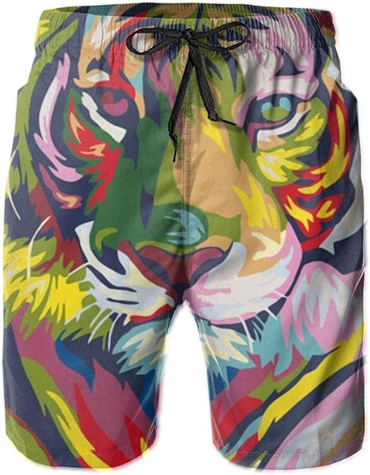 Men's 100 Polyester Colorful Tiger Beachwear, Casual Bathing Suits