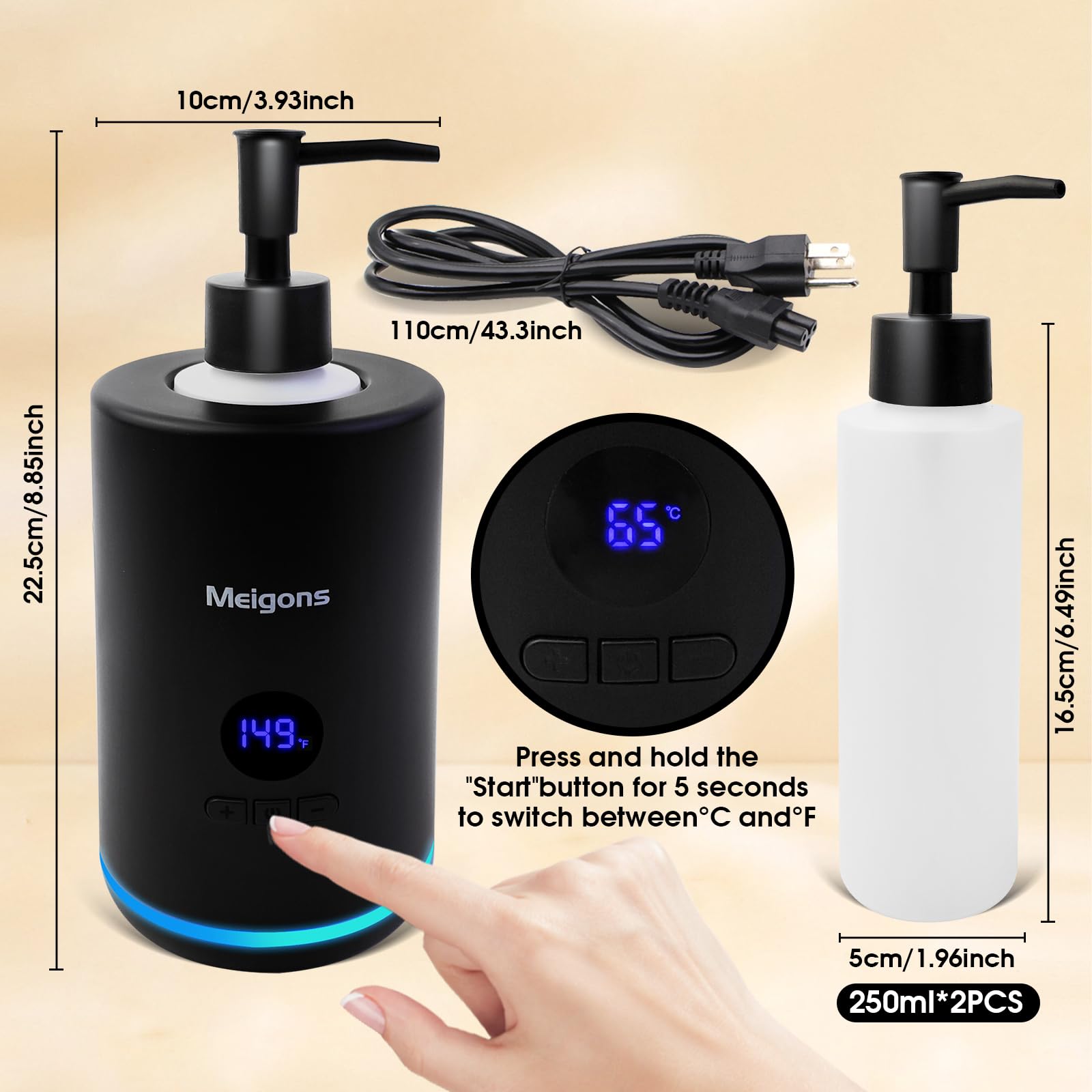 Oil Warmer for Massage, Massage Oil Warmer, Body Oils Heater for Spa, Salon and Barber Shops, with Two Oil Bottle Dispenser, Constant Temperature (Black)